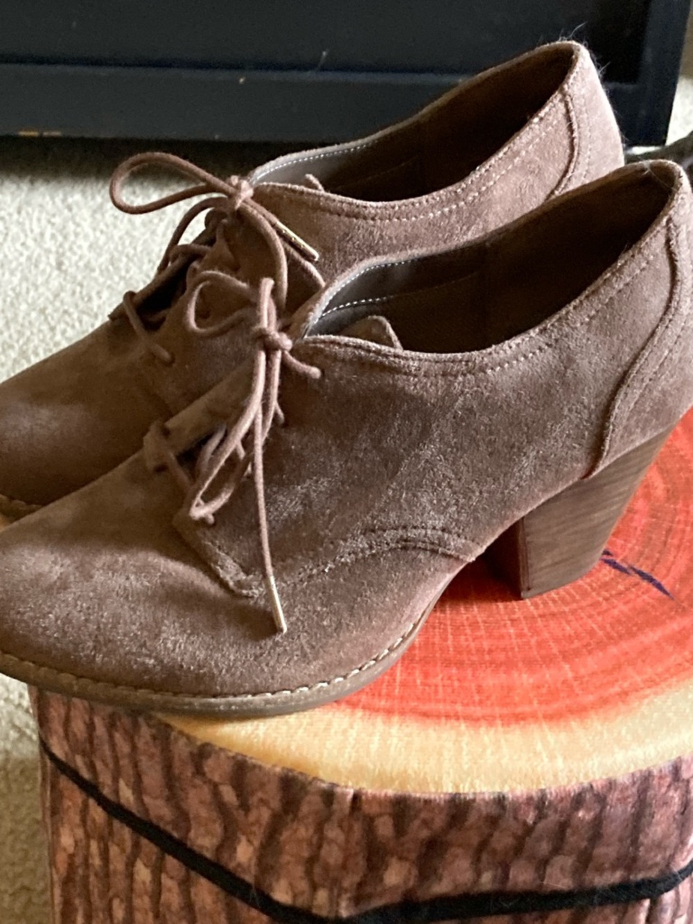 Dr. Scholl's Taupe Suede Lace-Up Heel Shoes - Picture 4 of 7